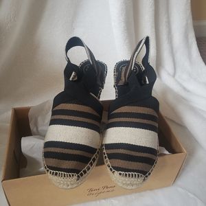 Toni Pons Black and Tan Striped Espadrille Sandals